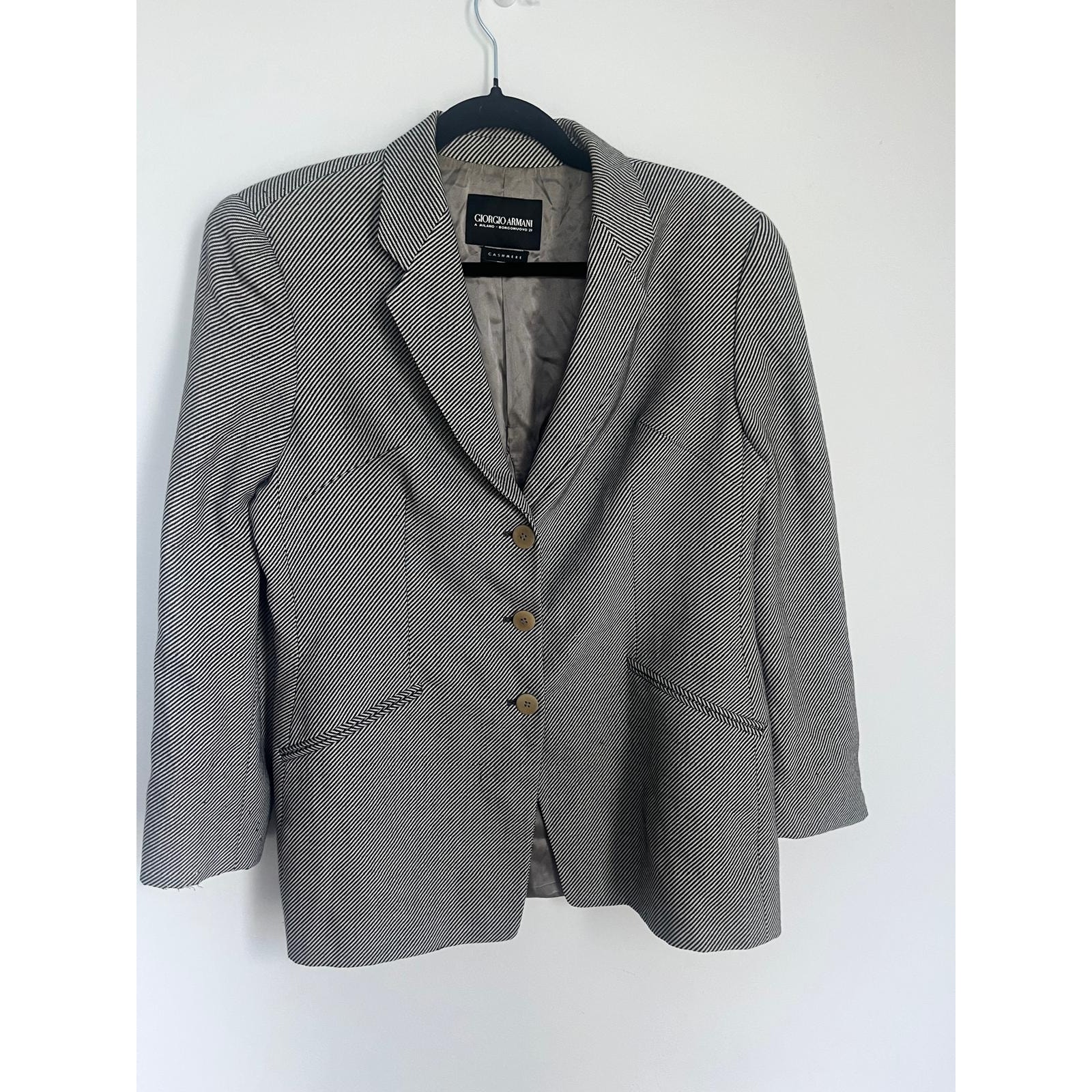 Giorgio Armani Blazer Men 48 Black White Striped Cashmere Made In Italy
